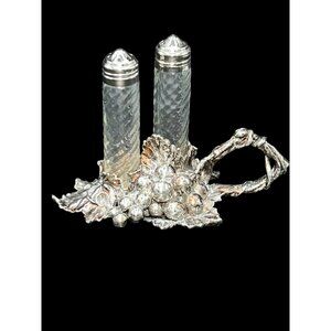 VTG ARTHUR COURT Silver GRAPEVINE Handle/Pedestal Base & Crystal Salt/Pepper Set